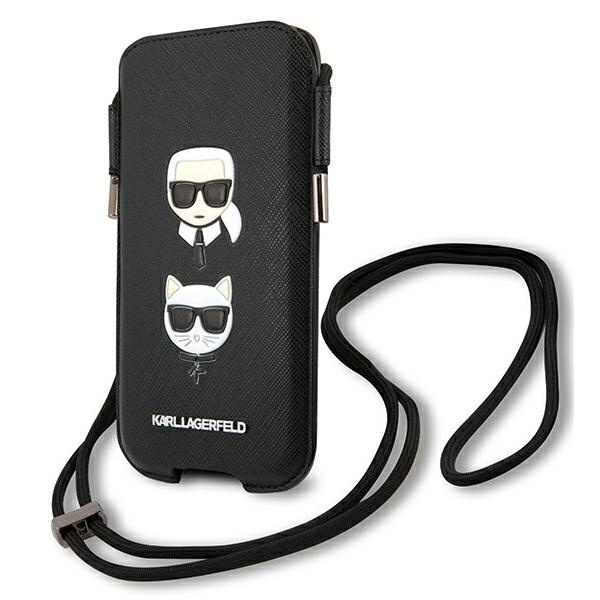 Torebka KARL LAGERFELD Telefon 6,1 Saffiano Ikonik Karl&Choupette Head Czarny Hardcase