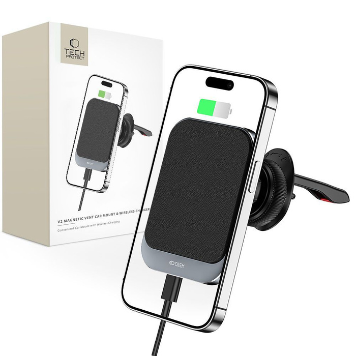 UCHWYT TECH-PROTECT MM15W-V2 MAGNETIC MAGSAFE VENT CAR MOUNT WIRELESS CHARGER 15W BLACK