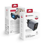 Ładowarka sieciowa do telefonu Forcell F-Energy GaN III 2 x USB C + USB A QC4.0 3,45A PD 70W SAM SFC2.0 z wyświetlaczem LCD VT-37 szara