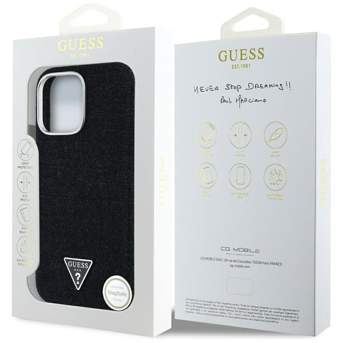 Etui Guess Denim Triangle Logo MagSafe   do iPhone 16 Pro czarny