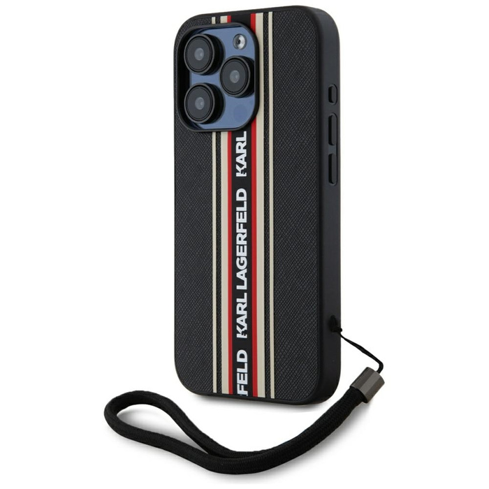 Etui Karl Lagerfeld Saffiano Athleisure  Stripes Cord do iPhone 15 Pro Max czarno-czerwony
