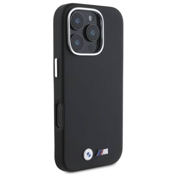 Etui BMW iPhone 16 Pro czarny/black hardcase M Edition Kevlar wrapped metal