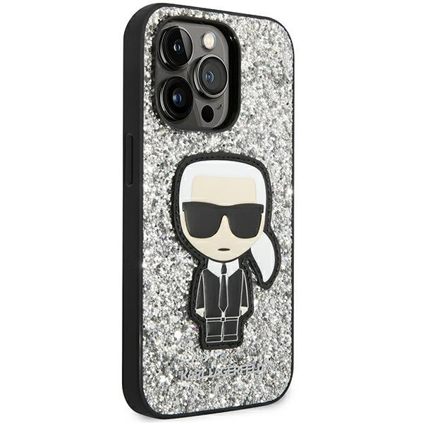 Etui KARL LAGERFELD Apple iPhone 14 Pro Max Glitter Flakes Ikonik Srebrny Hardcase