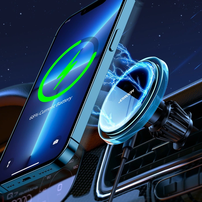 Joyroom samochodowy uchwyt magnetyczny bezprzewodowa indukcyjna ładowarka Qi 15W (kompatybilna z MagSafe do iPhone) na kratkę nawiewu srebrny (JR-ZS291)
