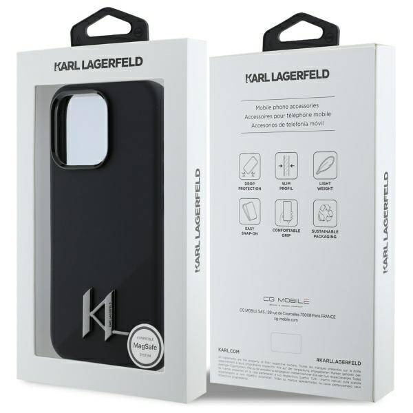 Etui Karl Lagerfeld iPhone 16 Pro 6.3" czarny/black hardcase Silicone Shadow Metal Initial MagSafe