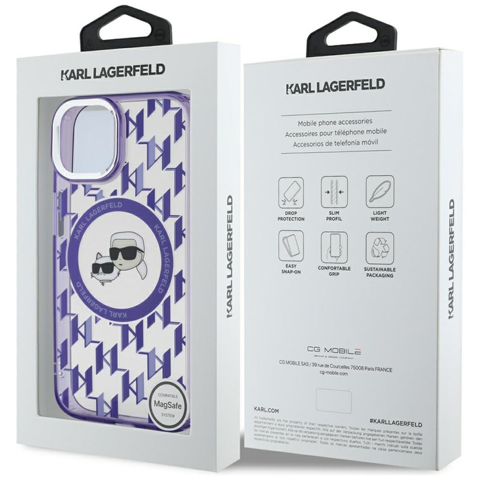 Karl Lagerfeld KLHMP15SHMCKMHU iPhone 15 6.1" fioletowy/purple IML Monogram Karl&Choupette Head MagSafe