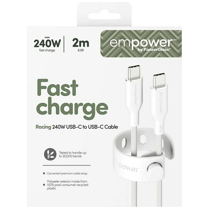 Kabel empower by PanzerGlass Racing 240W USB-C do USB-C 2m srebrno-biały