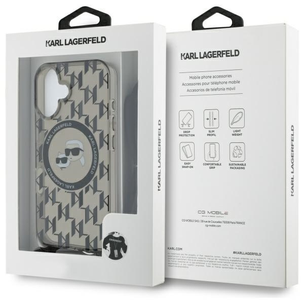 Etui Karl Lagerfeld iPhone 16 6.1" czarny/black hardcase IML Crossbody Monogram Karl & Choupette Head MagSafe