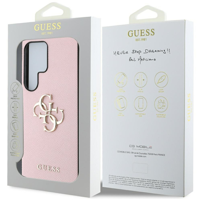 Etui Guess Grained Big 4G Logo Small      Classic Logo do Samsung Galaxy S25 Ultra różowy