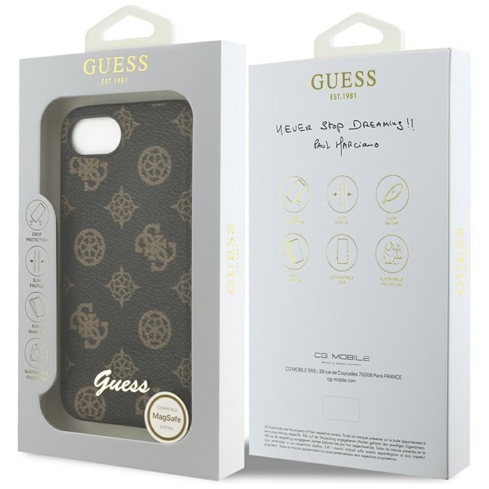 Etui Guess Peony Script Logo MagSafe do  iPhone 16e czarny