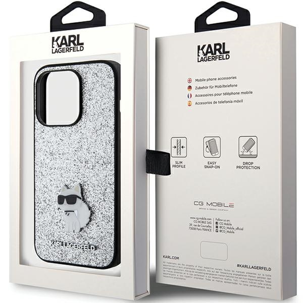 Etui Karl Lagerfeld KLHCP15LGCNPSG iPhone 15 Pro 6.1" srebrny/silver hardcase Fixed Glitter Choupette Logo Metal Pin