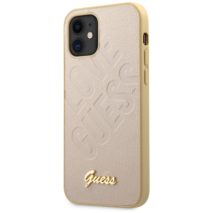Etui GUESS Apple iPhone 12 Mini Iridescent Love Script Gold Logo Złoty Hardcase
