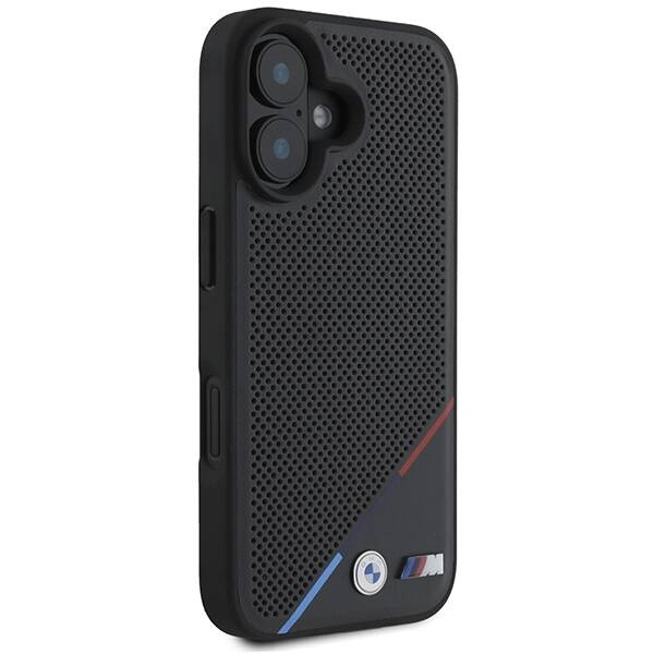 Etui BMW iPhone 16 Plus 6.7" czarny/black hardcase M Perforated Tricolor Line MagSafe