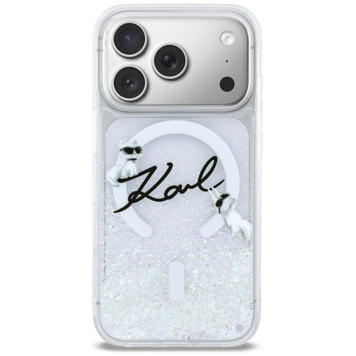 Etui Karl Lagerfeld Liquid Glitter Karl  Script Logo MagSafe do iPhone 17 Pro przezroczysty