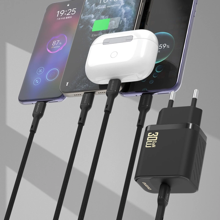 Ładowarka sieciowa Dudao A27PCEU PD 30W GaN USB-C z kablem USB-C - biała