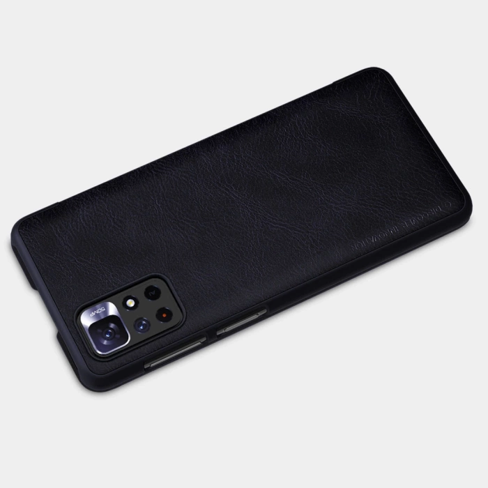 Nillkin Qin Case etui do Xiaomi Redmi Note 11T 5G / Note 11S 5G / Note 11 5G (China) / Poco M4 Pro 5G osłona na aparat kabura pokrowiec obudowa z klapką brązowy