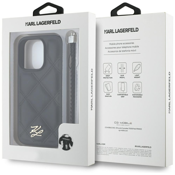 Etui Karl Lagerfeld Quilted Initial Logo & Chain Strap do iPhone 16 Pro Max czarny