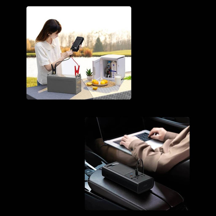 Baseus samochodowa przetwornica inwerter prądu 150W 12V / 500W  220V (wtyczka EU i CN) czarny (CGNB000101)