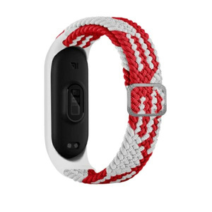 Beline pasek Mi Band 7/6/5 Textilered/white  czerwony/biały