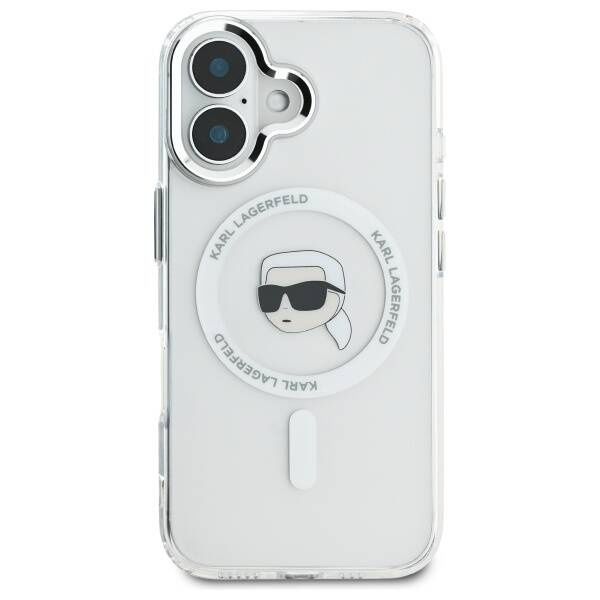 Etui Karl Lagerfeld iPhone 16 6.1" biały/white hardcase IML Metal Karl Head MagSafe