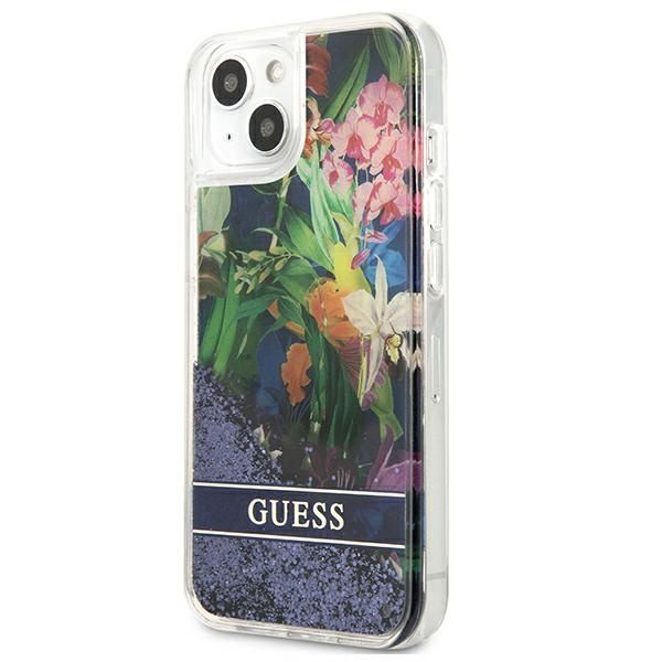 Etui GUESS Apple iPhone 13 Mini Flower Liquid Glitter Niebieski Hardcase