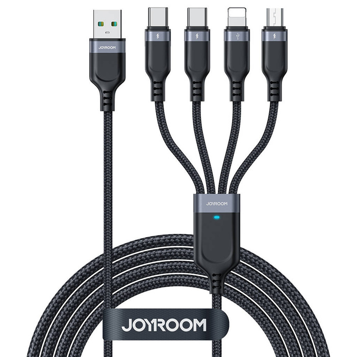 Kabel USB 4w1 USB-A - 2 x USB-C / Lightning / Micro do ładowania i transmisji danych 1.2m Joyroom S-1T4018A18 - czarny
