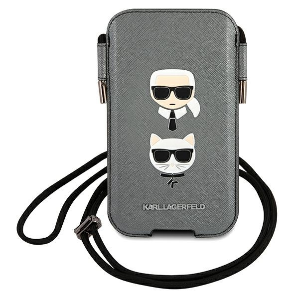 Torebka KARL LAGERFELD Telefon 6,1 Saffiano Ikonik Karl&Choupette Head Szary Hardcase