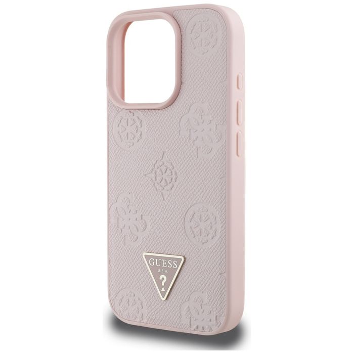 Etui Guess Grained Hot Stamp Peony       Triangle Logo MagSafe do iPhone 16 Pro różowy