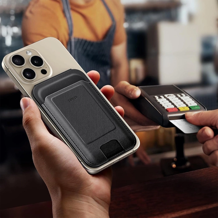 Portfel magnetyczny z funkcją podstawki do iPhone MagSafe, Ugreen LP836, skórzany (czarny)