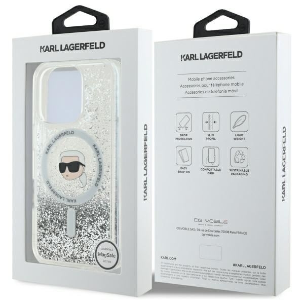 Etui Karl Lagerfeld iPhone 16 Pro 6.3" hardcase transparent Liquid Glitter Karl Head Magsafe