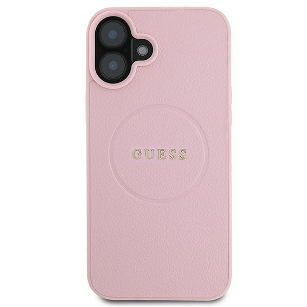 Etui Guess iPhone 16 Plus różowy/pink MagSafe PU Grained Gold Ring