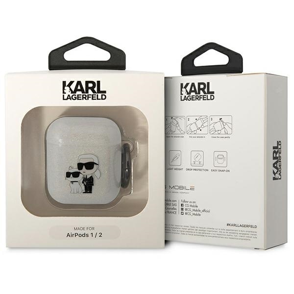 Karl Lagerfeld KLA2HNKCTGT Airpods 1/2 cover transparent Gliter Karl&Choupette
