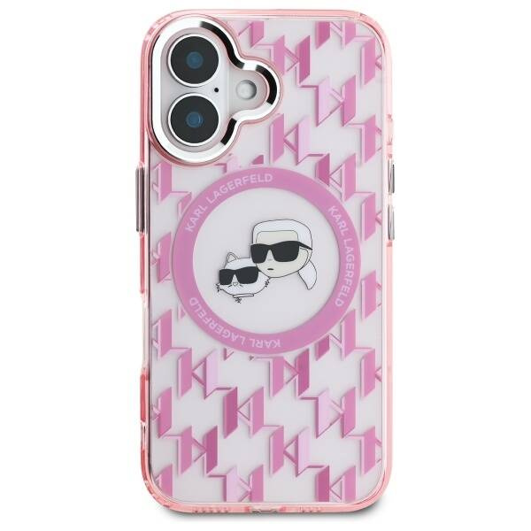 Etui Karl Lagerfeld iPhone 16 6.1" różowy/pink IML Monogram Karl&Choupette Head MagSafe