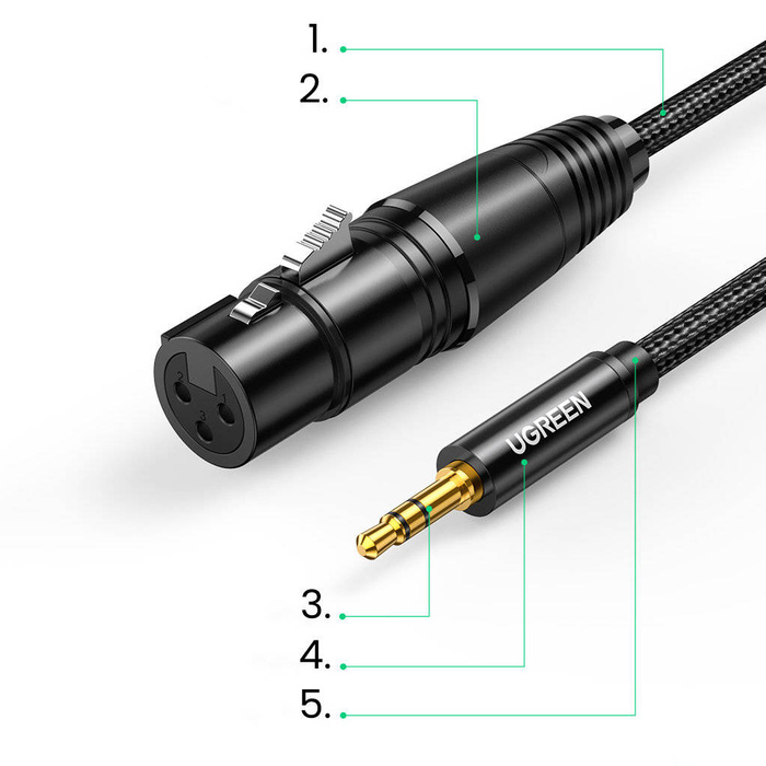 Ugreen kabel audio 3.5mm mini jack (męski) - XLR (żeński) 1m czarny (AV182)