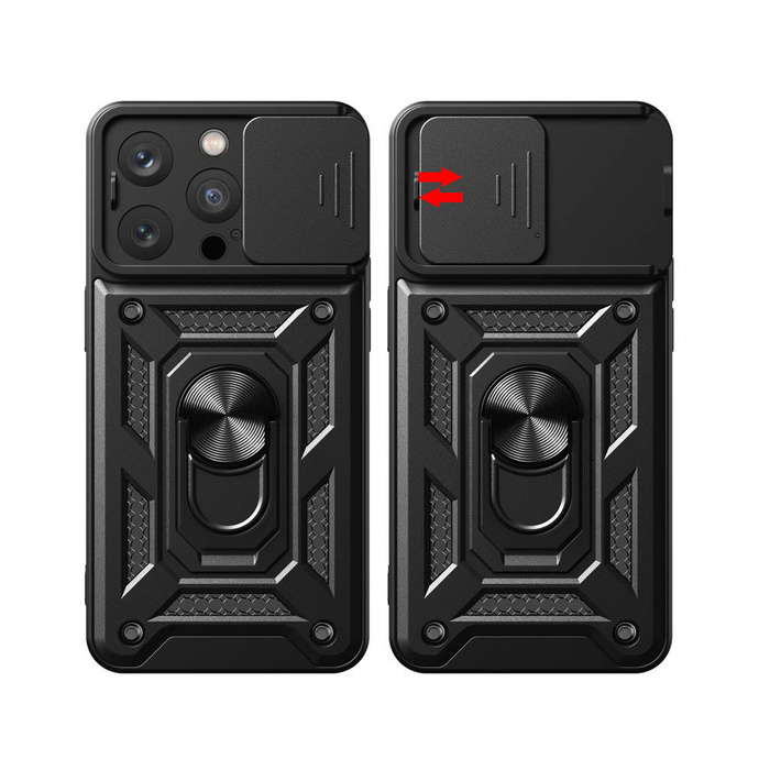 Etui Pancerne etui z podstawką i osłoną aparatu do iPhone 15 Pro Hybrid Armor Camshield - różowe Case