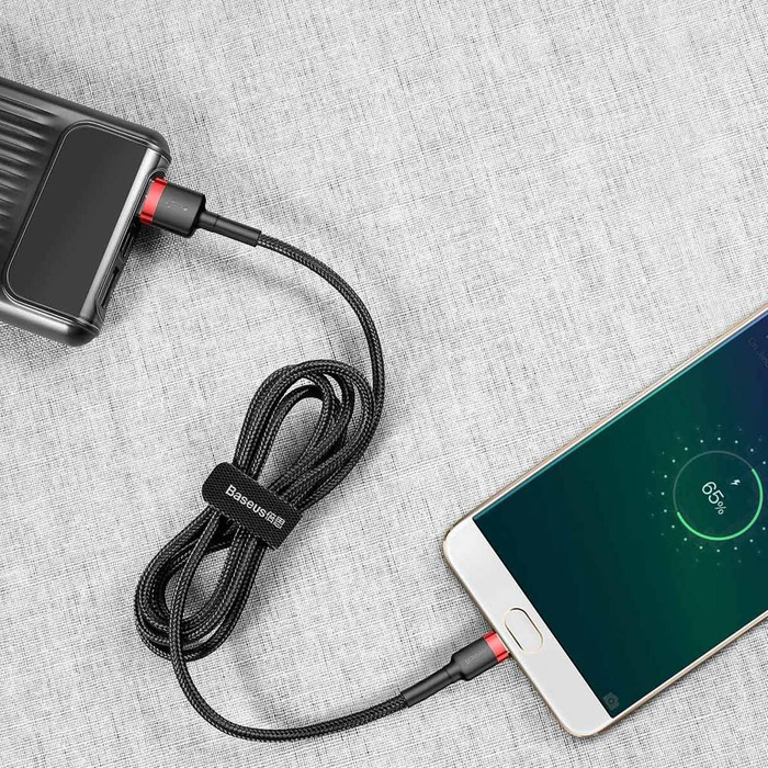 Baseus Cafule Cable wytrzymały nylonowy kabel przewód USB / micro USB QC3.0 1.5A 2M czarno-czerwony (CAMKLF-C91)
