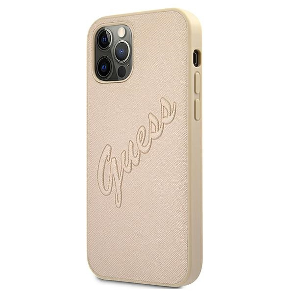 Etui GUESS Apple iPhone 12 Pro Max Saffiano Vintage Script Złoty Hardcase
