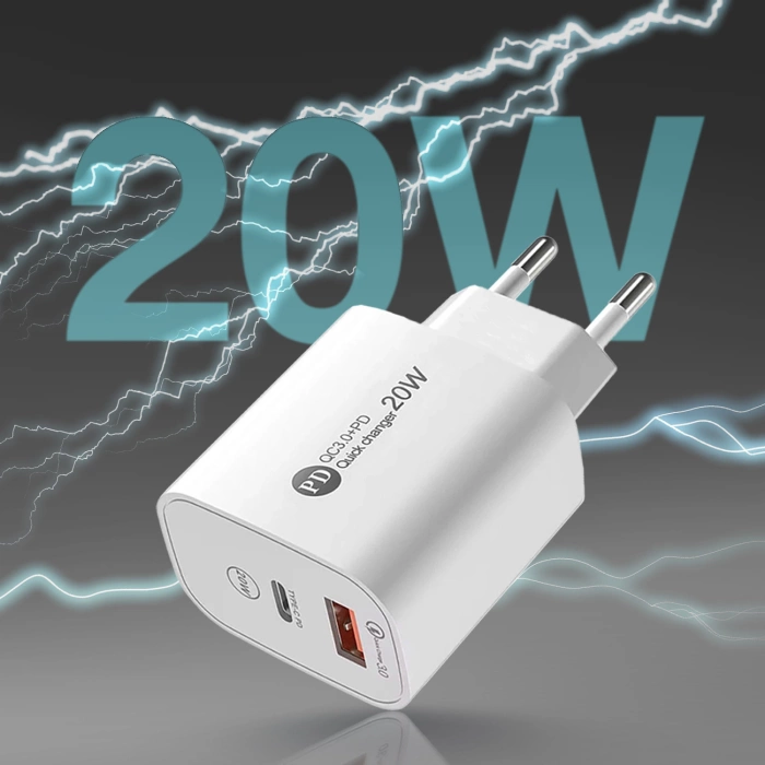 Ładowarka sieciowa A6MaxL 20W USB-A USB-C z kablem USB-C - USB-C 1m - biała