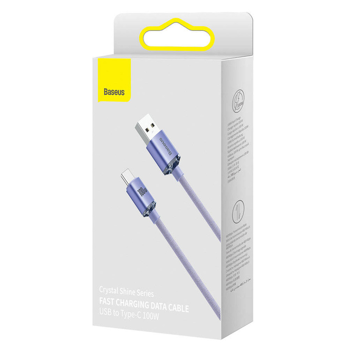 Baseus Crystal Shine Series kabel przewód USB do szybkiego ładowania i transferu danych USB Typ A - USB Typ C 100W 2m fioletowy (CAJY000505)