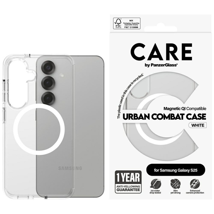 Etui CARE by PanzerGlass Flagship Urban   Combat White QI do Samsung Galaxy S25 przezroczysty