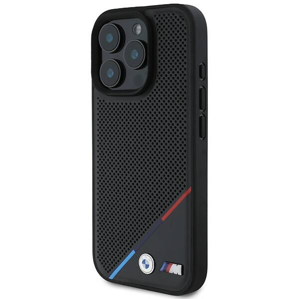 Etui BMW iPhone 16 Pro 6.3" czarny/black hardcase M Perforated Tricolor Line MagSafe