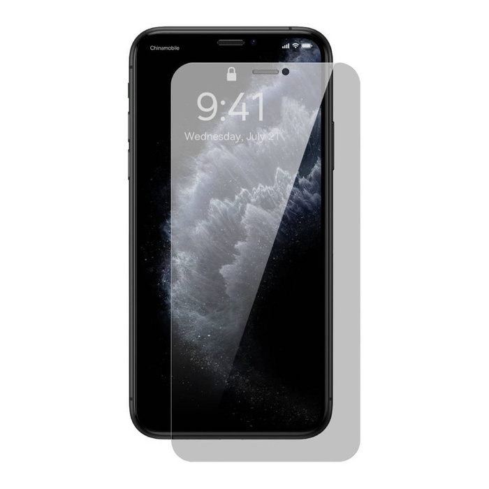 Baseus szkło hartowane do iPhone 11 Pro Max / iPhone XS Max Privacy Anti Spy (prywatyzujące) z osłoną na głośnik + pozycjoner (SGBL061702) (case friendly)