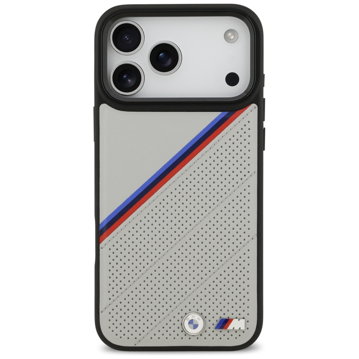 Etui BMW M Tricolor Metal Logo MagSafe   do iPhone 17 Pro Max szary