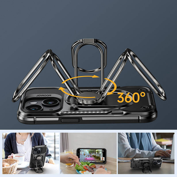 Etui Joyroom Dual Hinge Etui iPhone 14 Pancerny Pokrowiec Z Podstawką Uchwytem Ring Holder Czarne Case