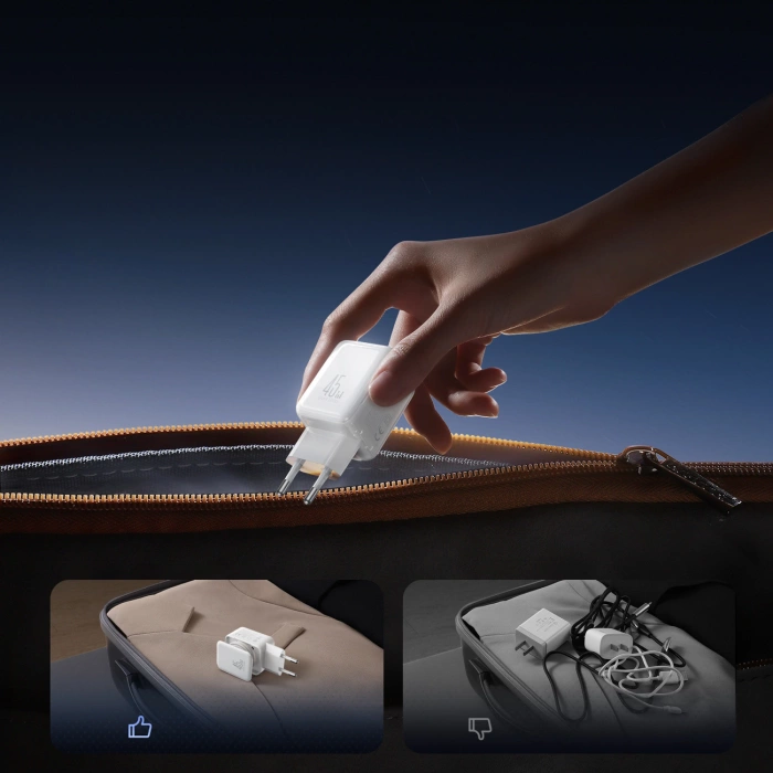 Ładowarka sieciowa Joyroom JR-TCL05 45W GaN z organizerem na kabel - biała