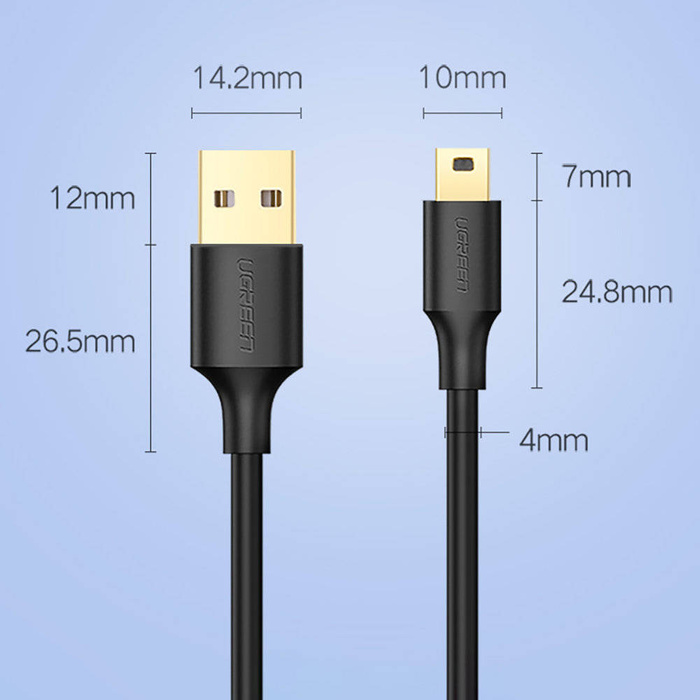 Ugreen 5-pinowy pozłacany kabel USB - mini USB 0,25m czarny (US132)