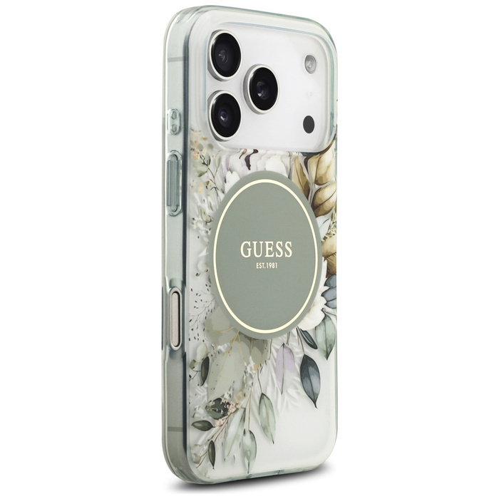 Etui Guess IML Flower & Tonal Circle     MagSafe do iPhone 17 Pro Max zielony