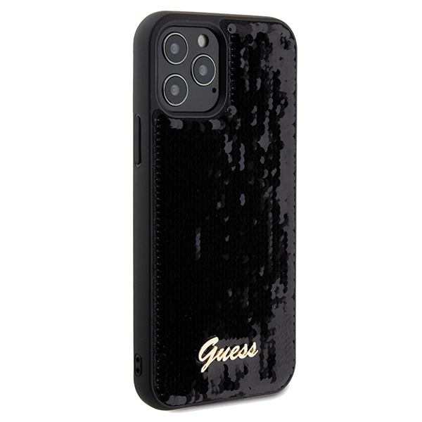 Etui Guess GUHCP12MPSFDGSK iPhone 12/12 Pro 6.1" czarny/black hardcase Sequin Script Metal Case