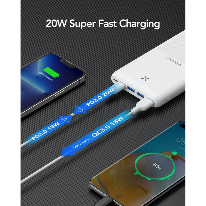 VEGER powerbank 20000 mAh PD QC3.0 3A 20W S22 (W2060) czarny