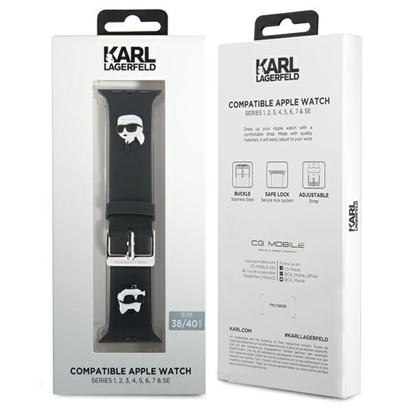 Karl Lagerfeld Pasek KLAWMSLKCNK Apple Watch 38/40/41mm czarny/black strap 3D Rubber Karl&Choupette Heads 